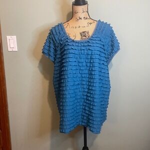 Moa Moa Womens Casual Plus Relaxed Fit Tiered Ruffle Blouse Blue Size 1X